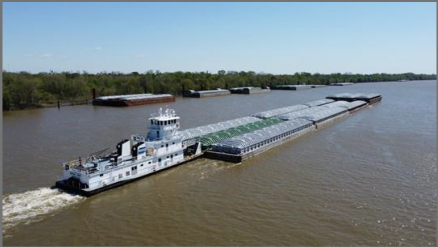 Large cargo ship on river